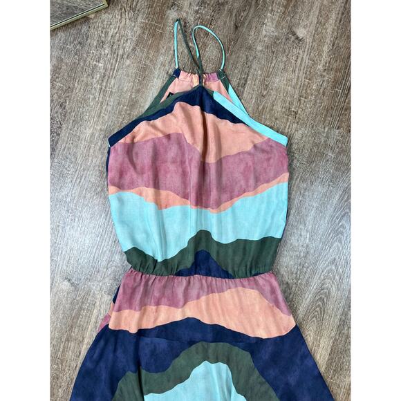 Vix Paula Hermanny Multicolor High Neck Swing Dress Flowy Midi - Picture 4 of 9